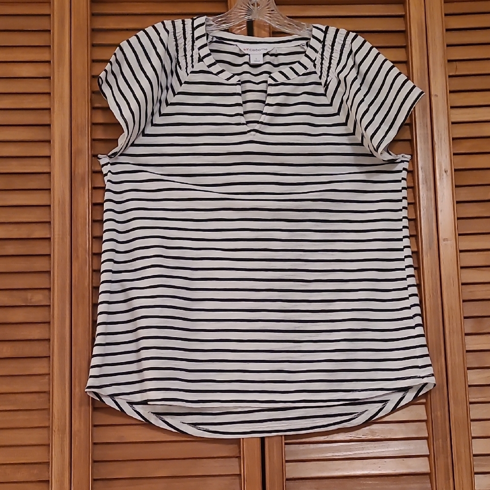Sz L Liz Claiborne Striped Black and White Women's Top